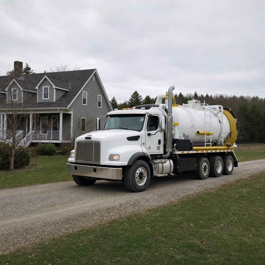 Septic vacuum truck arriving at a New Brunswick home for same-day emergency service
